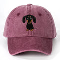 Retro washed cotton baseball cap with dachshund embroidery, dome crown and peaked brim