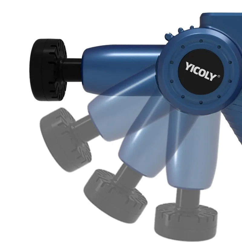 Black smart muscle massage gun with multiple massage heads for hot and ice compress therapy