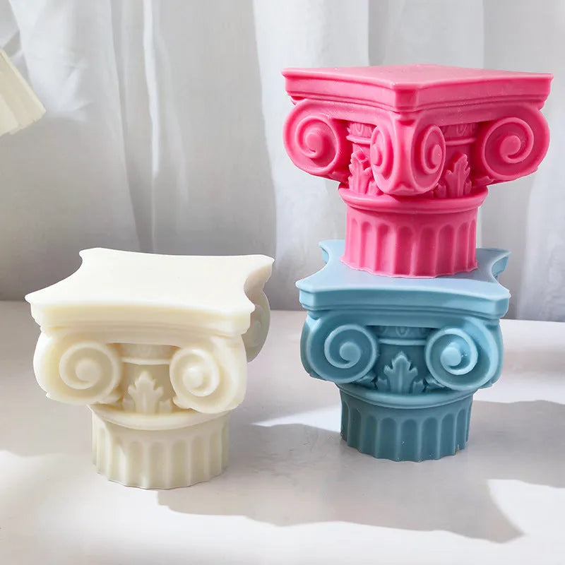 Silicone Roman pillar candle mold with irregular column design for multiple creative applications