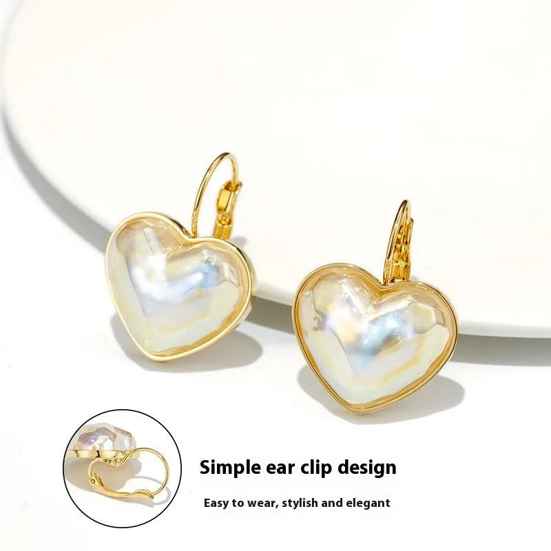 Gold-coloured alloy clip-on earrings with natural summer design for women without pierced ears