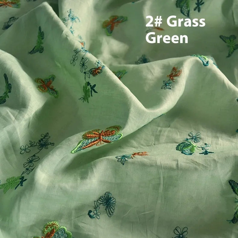 Pure ramie embroidery cloth fabric in beige, grass green, and dark green colours for Hanfu dressmaking