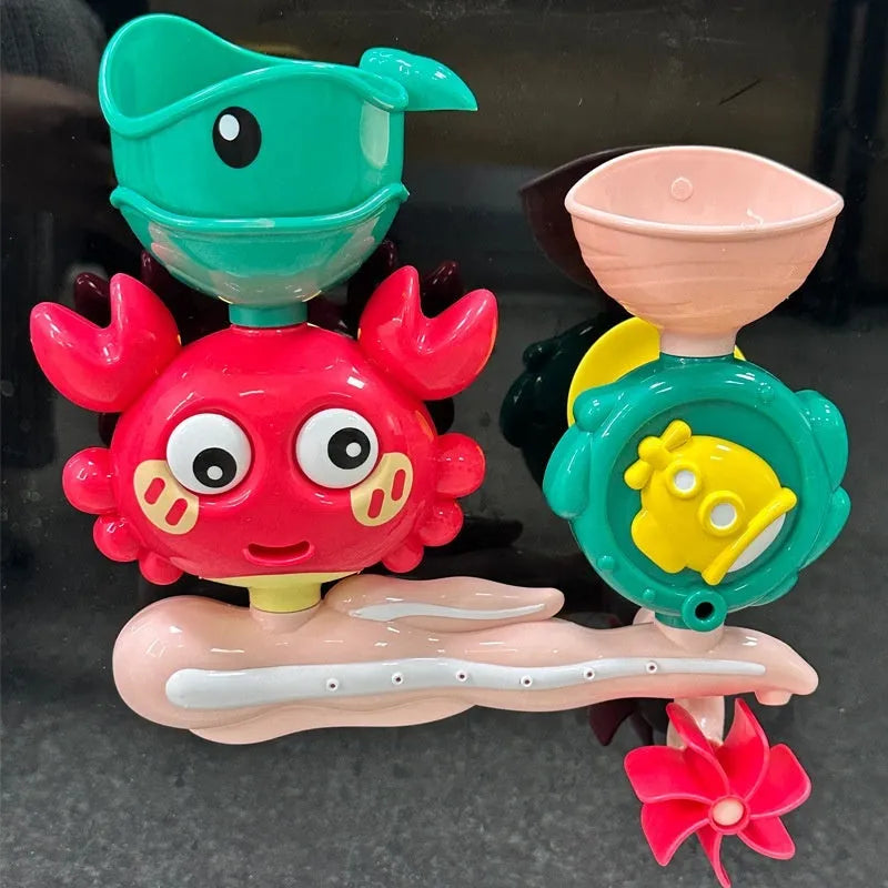 Children's crab turntable water cup bath toy in red or yellow, plastic, 275g colour box, for infants 0-2 years.