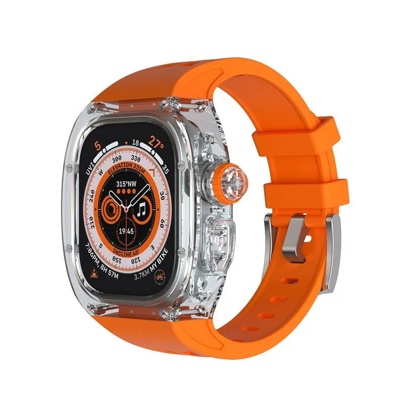 49mm translucent silicone watch band with case cover for Apple Watch Ultra in transparent black