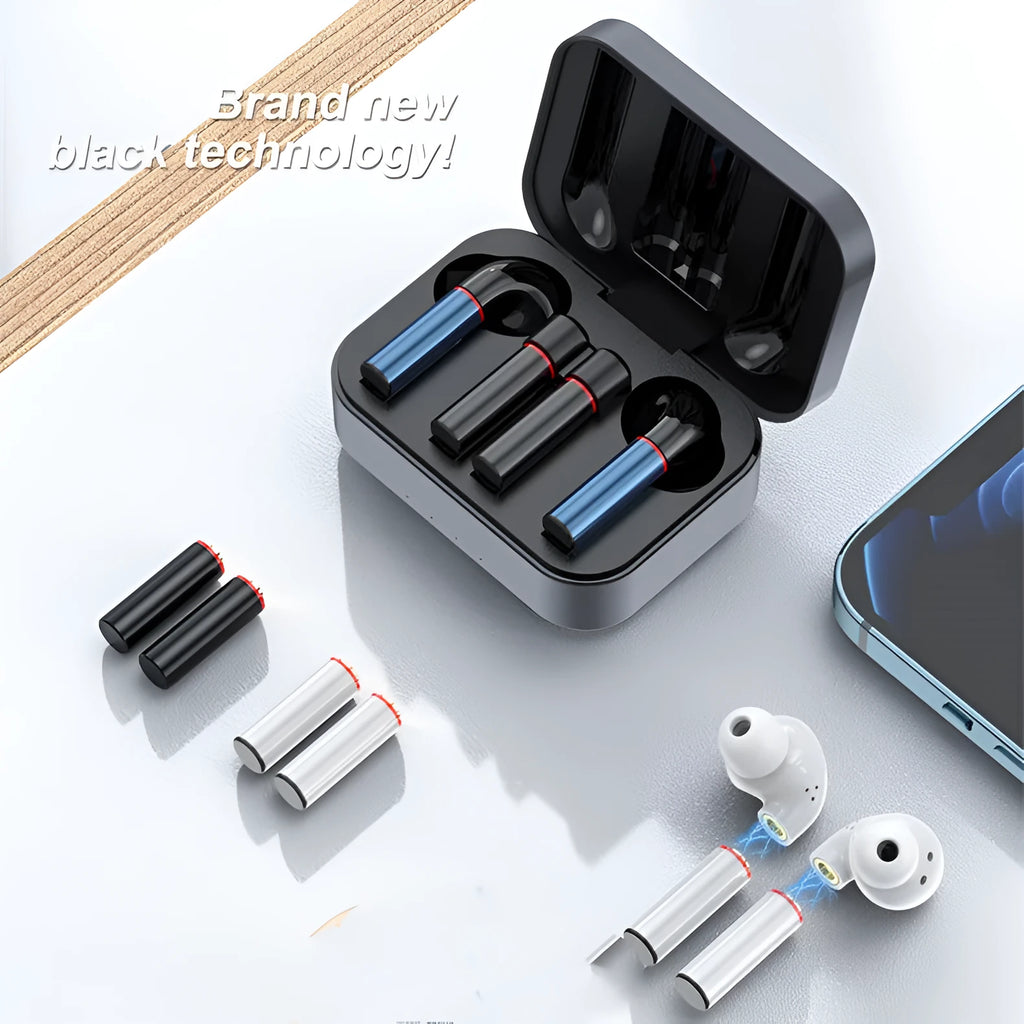 Magnetic Bluetooth headset earbuds with charging case blue black in-ear wireless