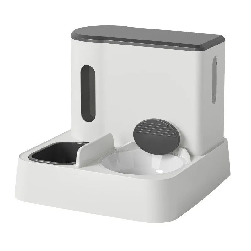 Cat automatic pet feeder water dispenser with integrated double bowl system in grey colour