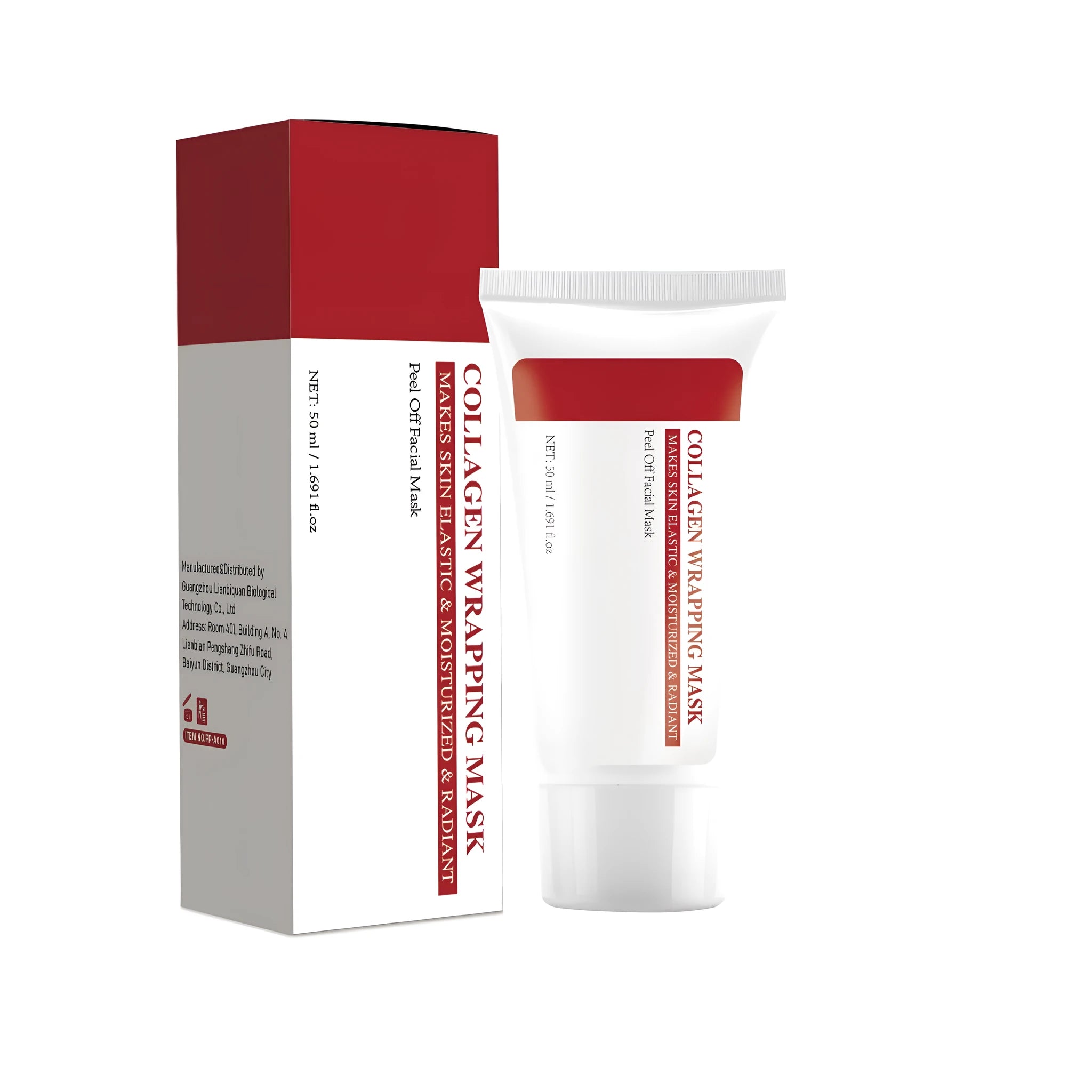Hydrolyzed collagen facial mask 50ml in packaging measuring 40mm by 40mm by 113mm
