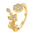 Women's copper open ring with white and gold flower leaf design and diamond style finish