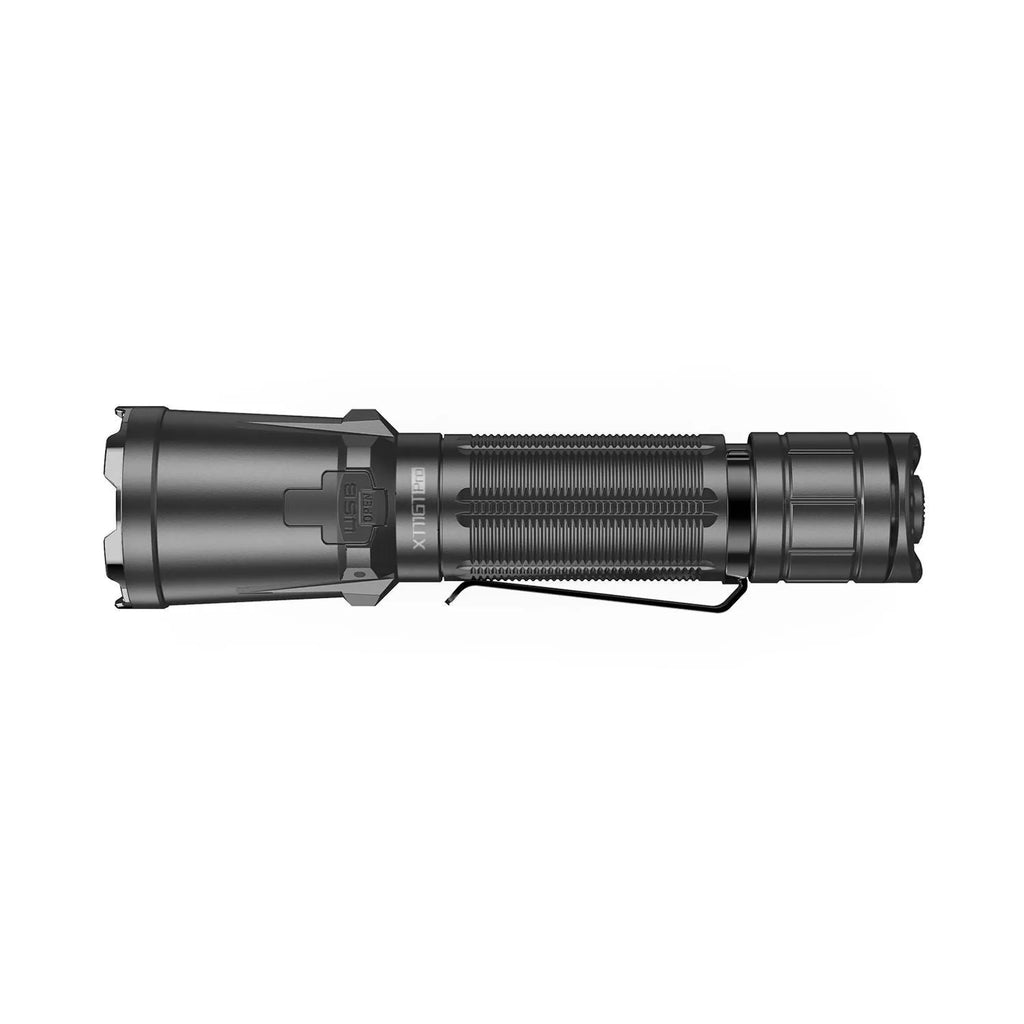 Black XT11GT PRO tactical flashlight with aluminium alloy body, 3100mAh battery, and accessories