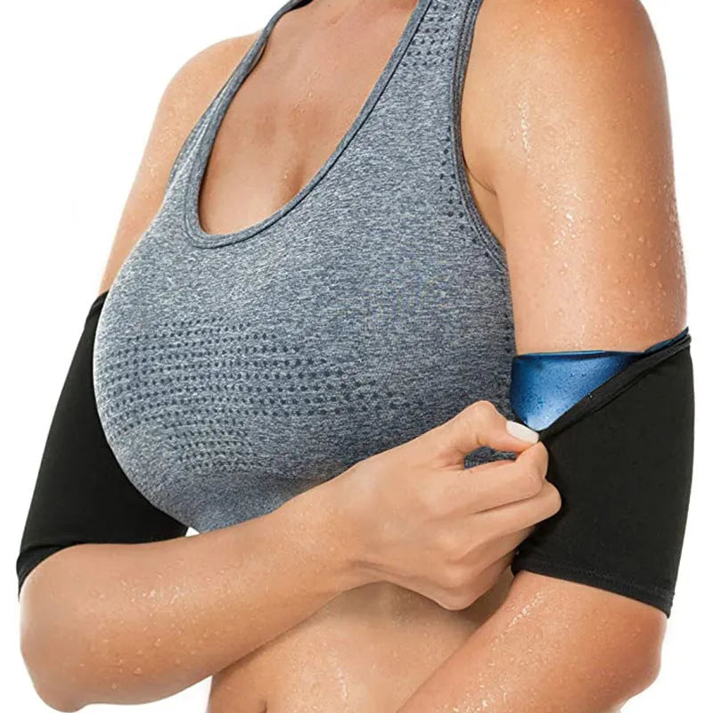 Adjustable sports arm band sweatband in black red and blue colours for yoga and fitness training with multiple size options