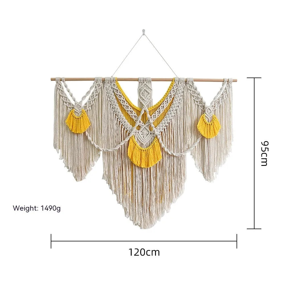 Hand-made woven cotton tapestry rectangular shape 120x95cm creamy-white colour Nordic style