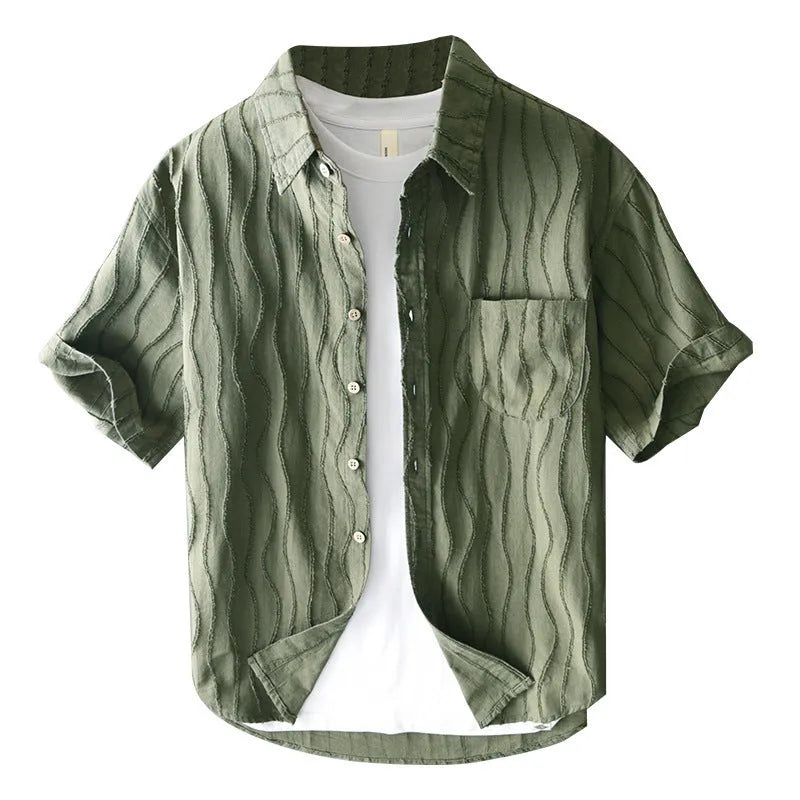 Men's pure cotton casual shirt in loose fit with short sleeves in apricot colour