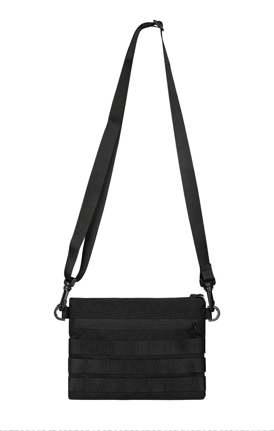 Black multifunctional outdoor kit made of Oxford cloth, measuring 18cm x 3.5cm, designed for military and camping use.