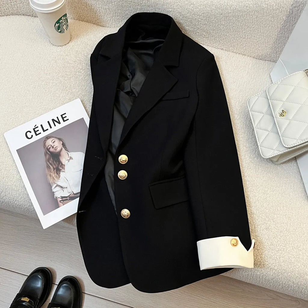 Korean style women's loose fit trench coat in milky white with pockets and regular long sleeves