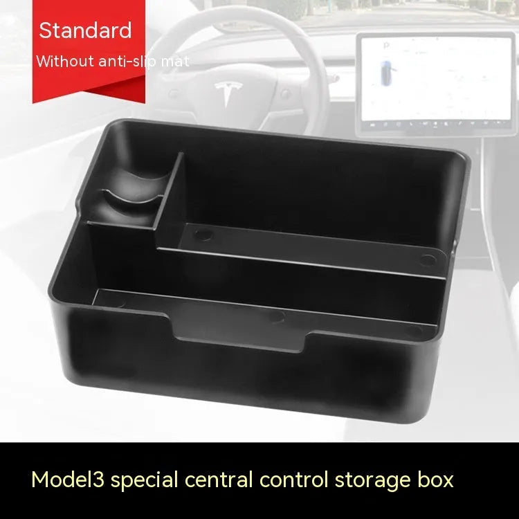 Plastic storage box retrofit for Tesla Model 3, Model S, and Model X centre armrest compartments