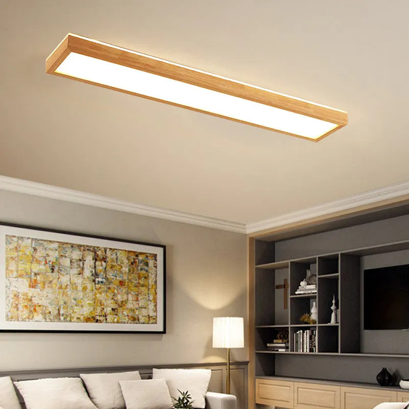 Solid wood long ceiling lamp in log or walnut colour, 60cm to 120cm, 220V, New Chinese style