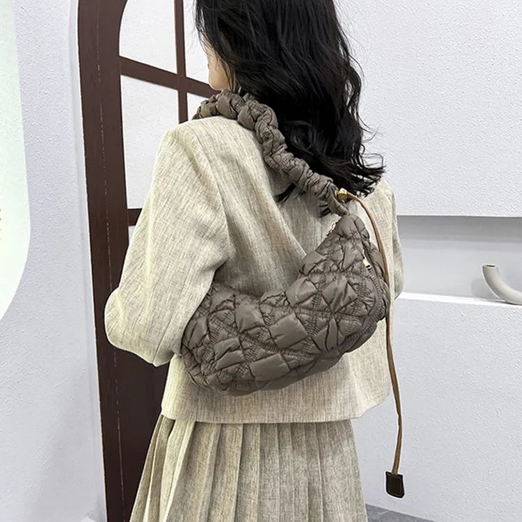 Women's nylon shoulder messenger bag in solid colour with adjustable strap showing dimensions 35cm wide by 20cm high
