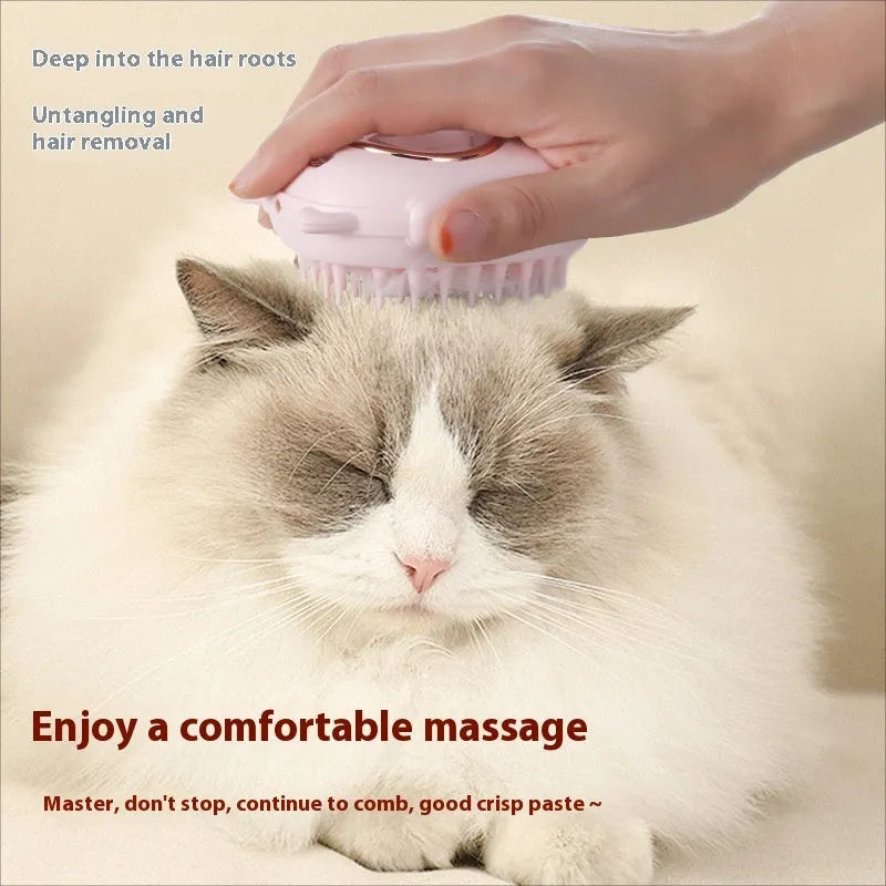 Yellow plastic pet comb with integrated laser pointer for cat grooming and play