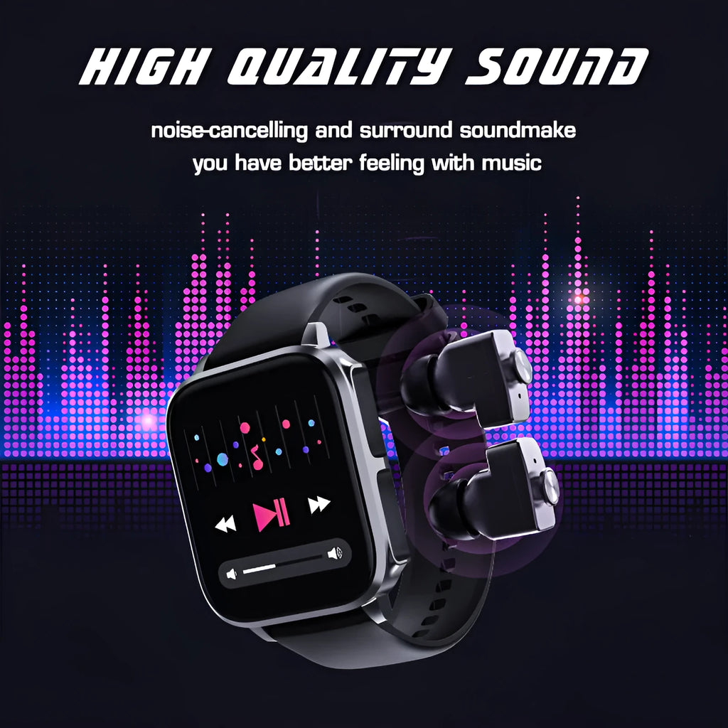 Black two-in-one Bluetooth smart watch with TFT touchscreen and headset for calls, heart rate and blood pressure monitoring