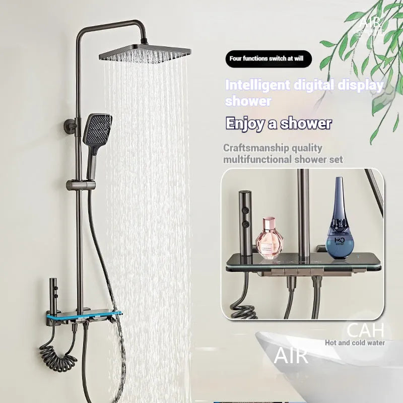 Aluminium digital display shower head set with temperature control and concealed installation