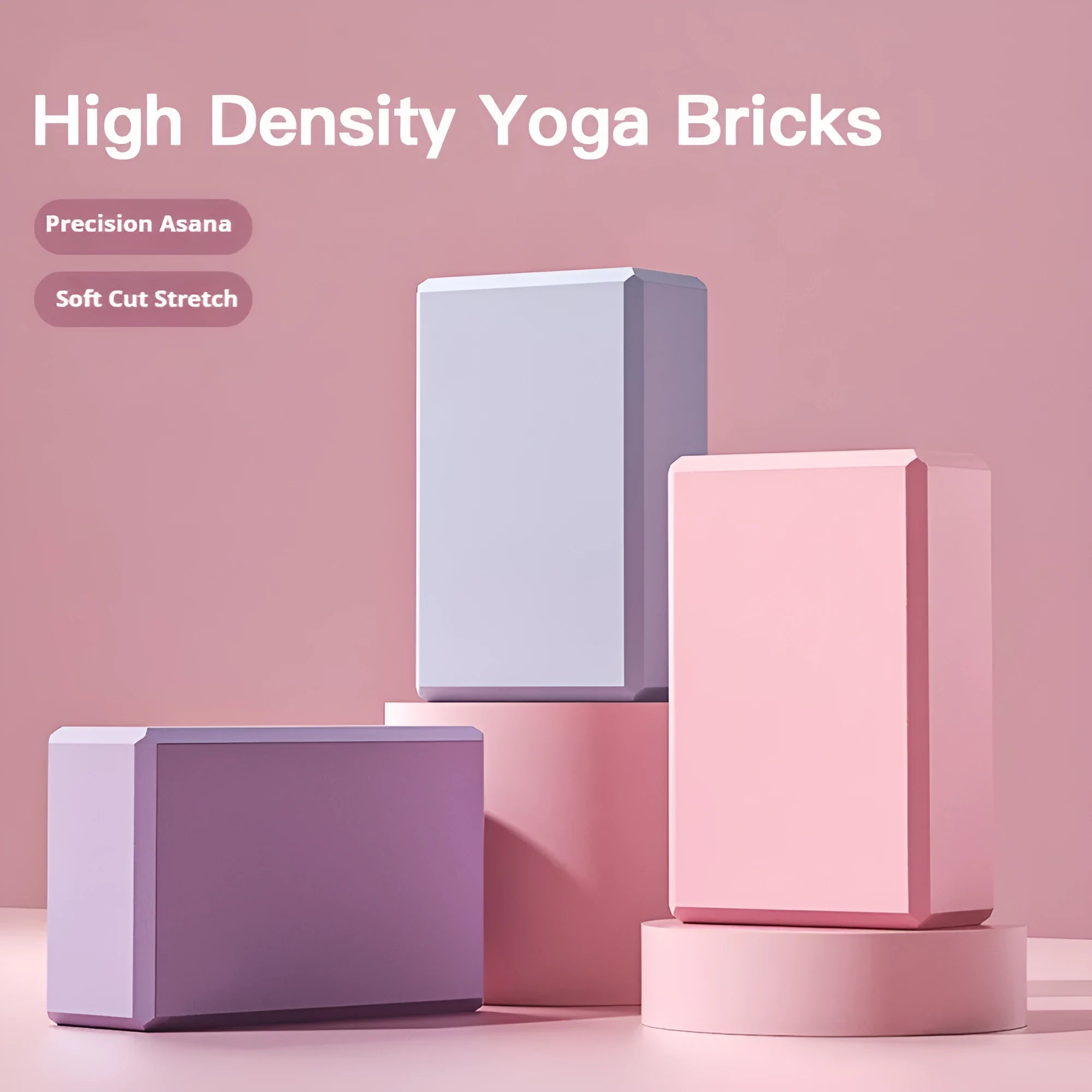 Solid colour EVA foam yoga block with hexagonal sides and grip ridges