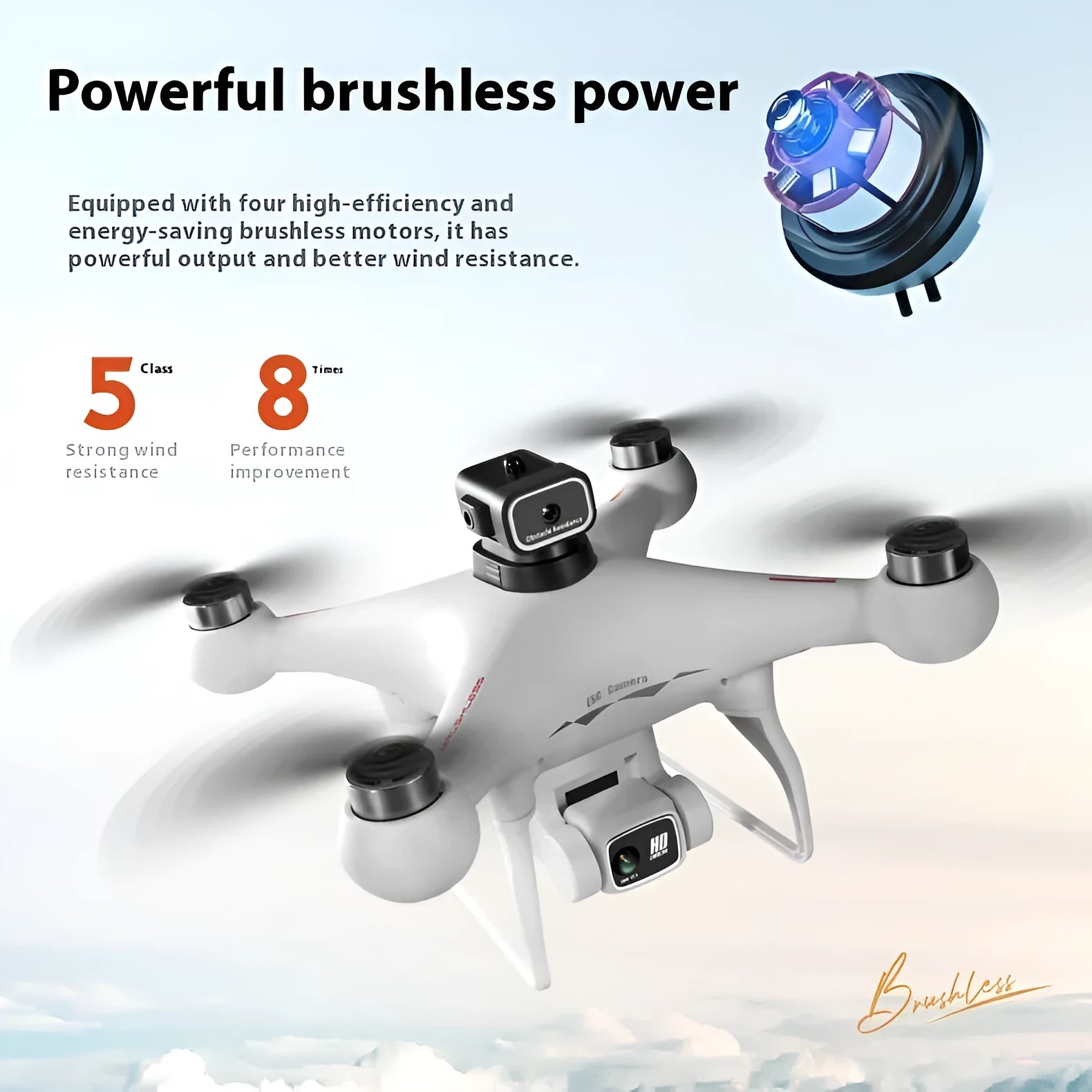Black S116 brushless toy UAV drone with four propellers, shown with its remote control.
