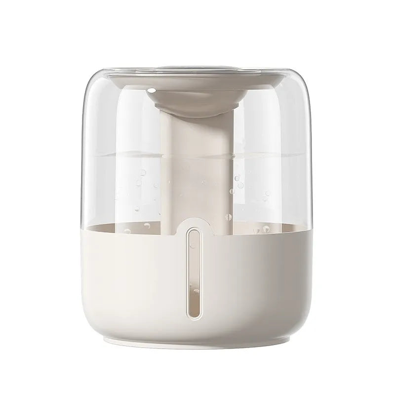 Beige round USB humidifier with dual spray nozzles and humidity display