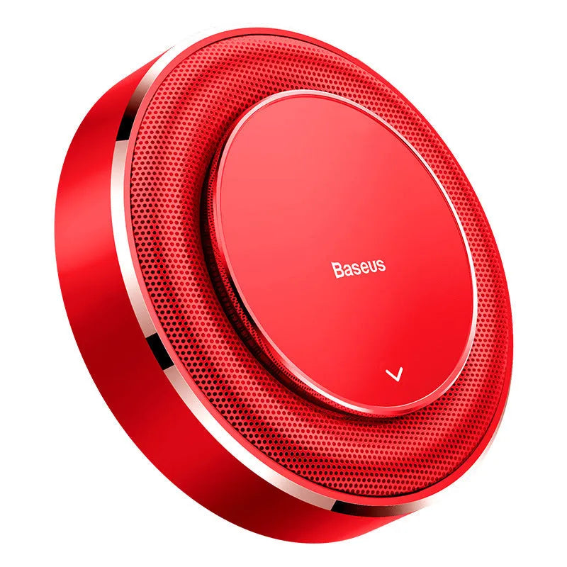 Aluminium alloy car fragrance seat in round 12cm design with black, red, and silver colour options