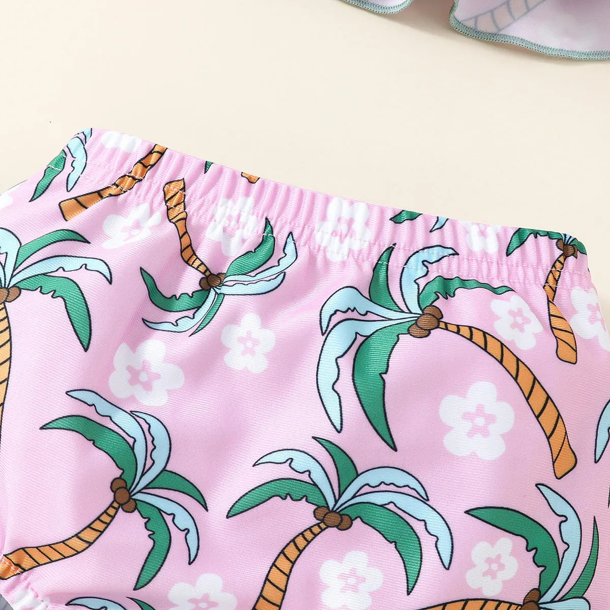 White polyester baby swimsuit two-piece set with shirt and shorts for spring beach use