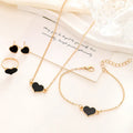 Women's four-piece jewellery set with heart pattern necklace, bracelet, ring and earrings in electroplated alloy