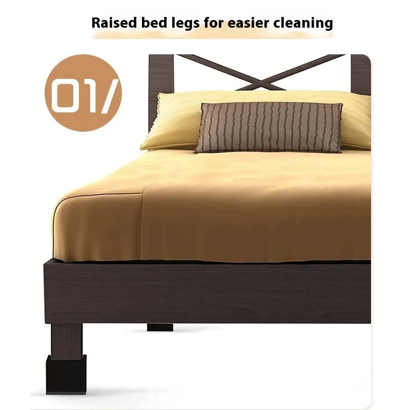Four black plastic furniture risers or feet for beds and sofas