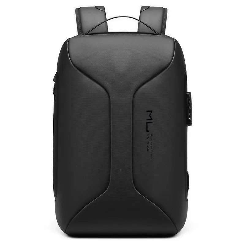Men's business travel backpack in black Oxford cloth with large capacity and air pillow belt