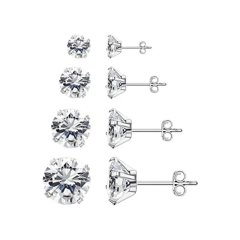 Titanium steel geometric zircon stud earrings in steel colour and gold finish with round zircon stones ranging from 2mm to 8mm