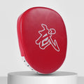 PU leather boxing punch mitts for martial arts training in red, black, blue, and yellow colour options.