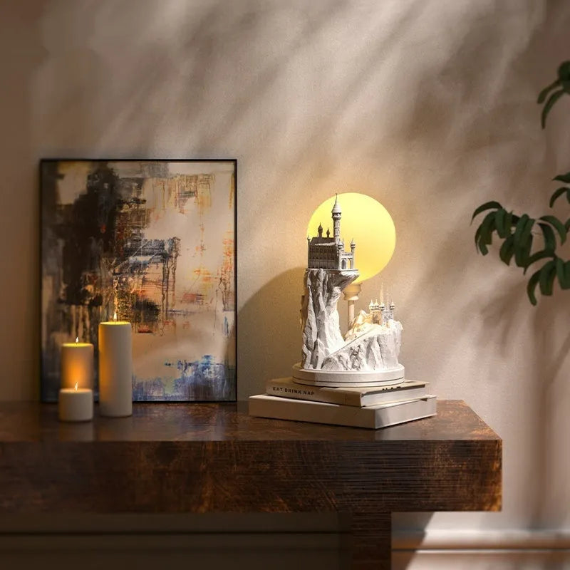 White composite gypsum table lamp with wire control switch for bedroom bedside use
