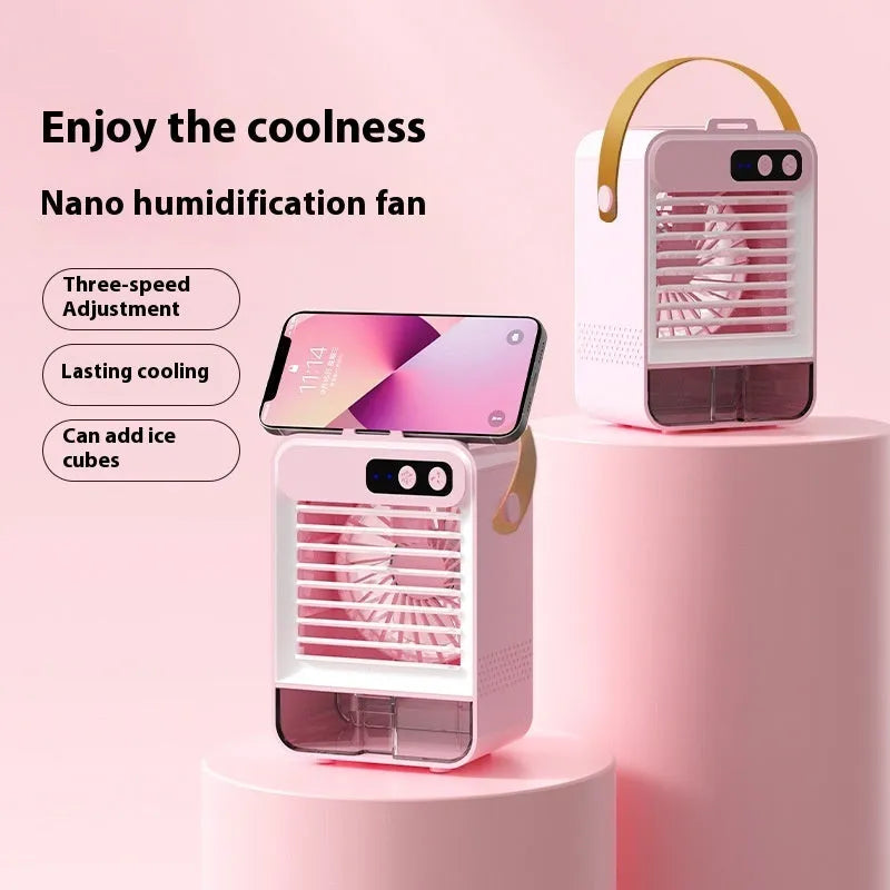 Compact Dark Green desktop air humidifier with USB port on a wooden desk.
