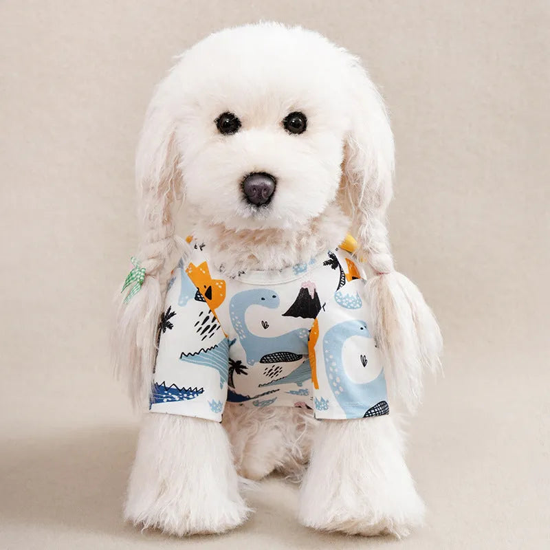 Polyester full printed dog T-shirt for small dogs in multiple colour options with size chart