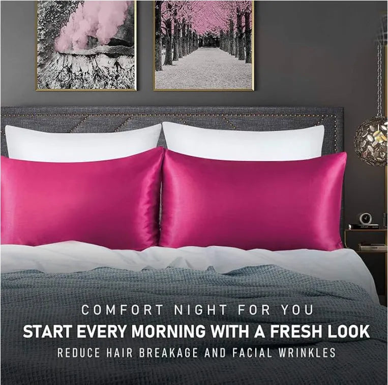 Pair of satin solid colour pillowcases in polyester chemical fibre fabric