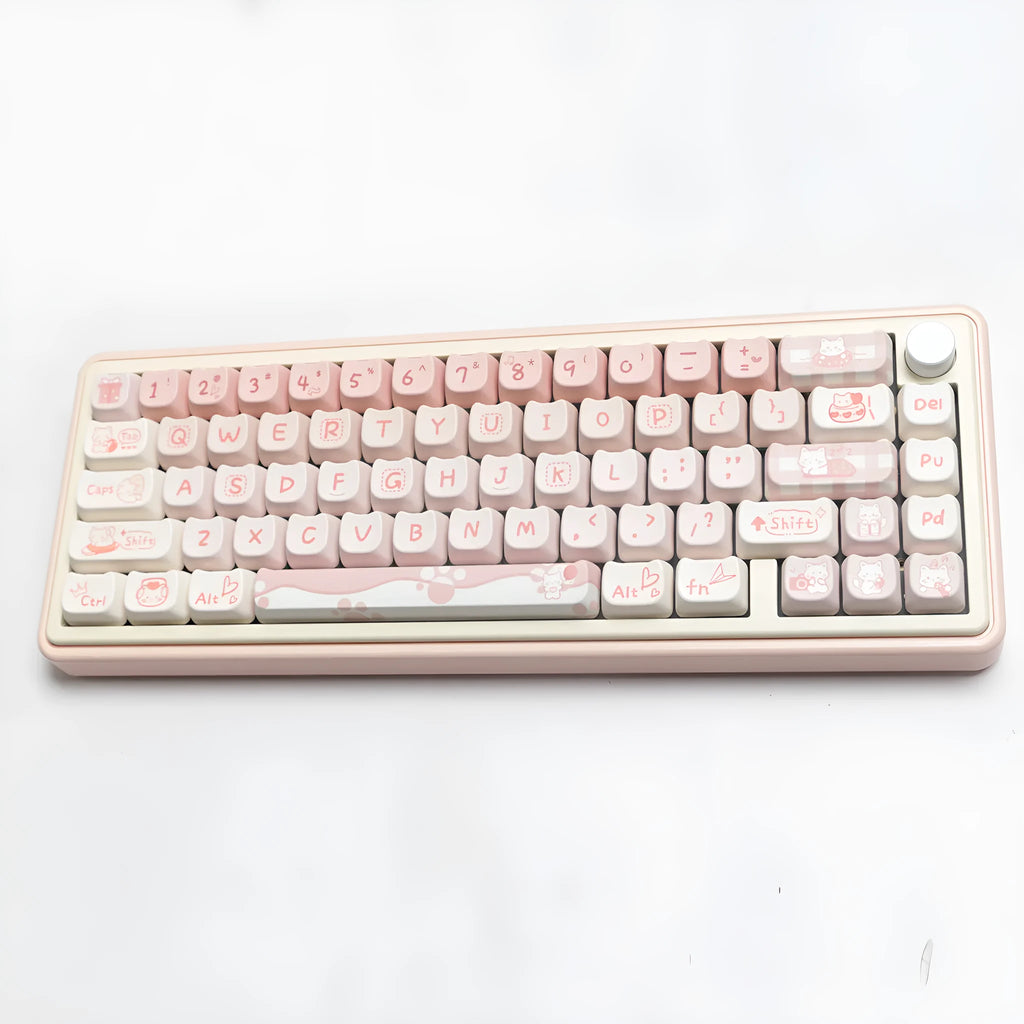 Full set of PBT sublimation key caps for mechanical keyboards showing 26mm keycap size