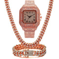 Roman grain graduation quartz watch set with bracelet and necklace in gold, rose gold or silver finish