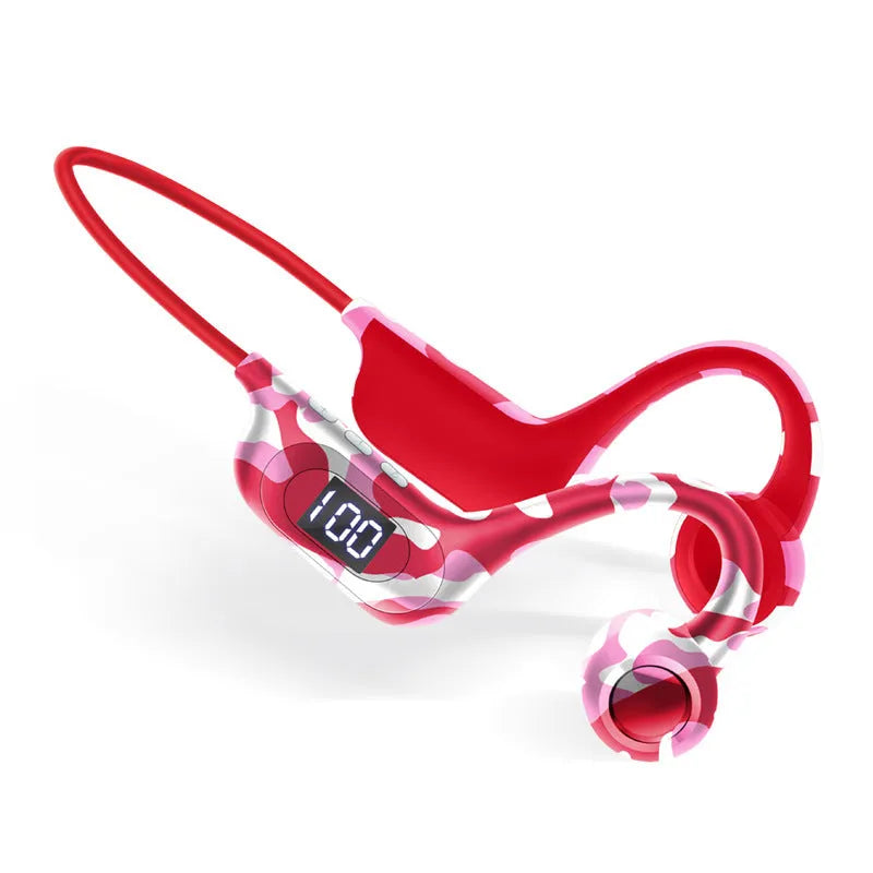 Graffiti bone conduction wireless Bluetooth headset in black with hanging ear design