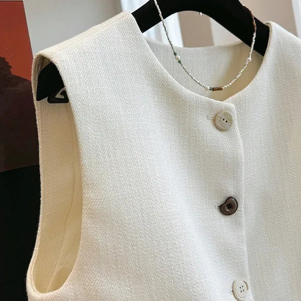 Women's round neck bandage vest dress in polyester fabric, milky white colour option