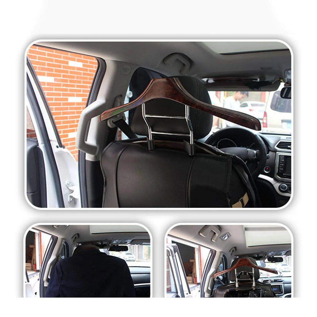Stainless steel car mounted clothes hanger with wood yellow finish and detachable design