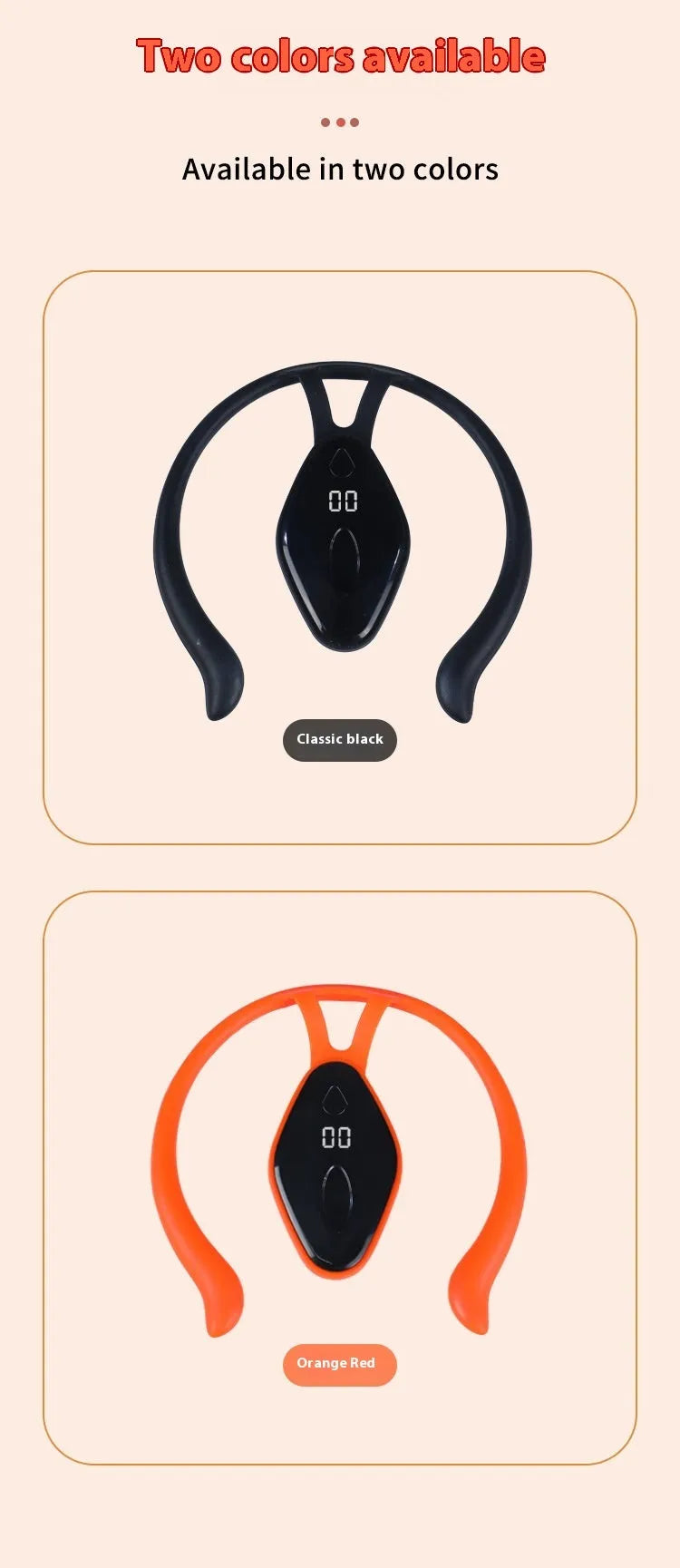 Children's portable posture corrector with smart LCD display and vibration reminder, available in black or orange, USB rechargeable.