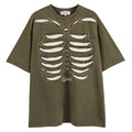 Black cotton T-shirt with a large white skull and letter graphic print, showing loose fit and drop-shoulder sleeves.