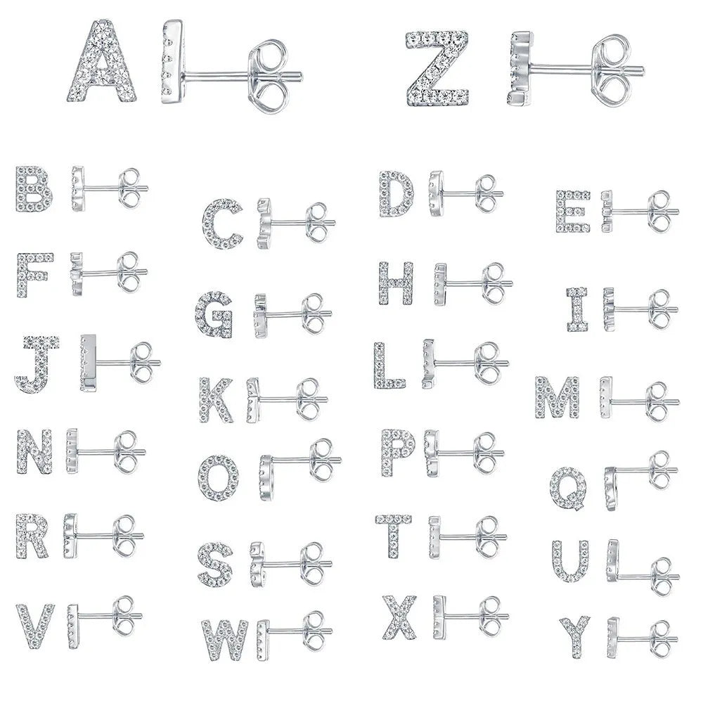 Brass gold plated alphabet letter earrings with zircon detailing showing single letter personalisation