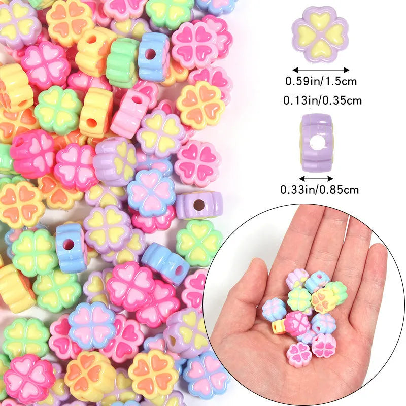 15mm acrylic four-leaf clover beads with frosted finish in multiple colour options
