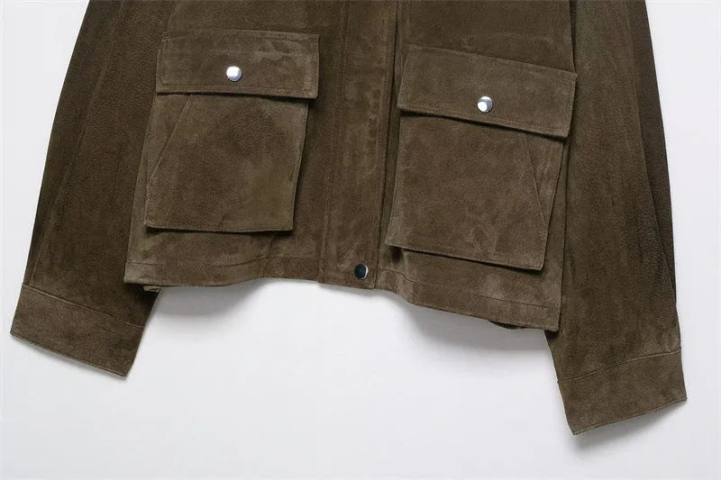 Women's PU fabric jacket in Japanese Korean casual style, shown in picture colour.