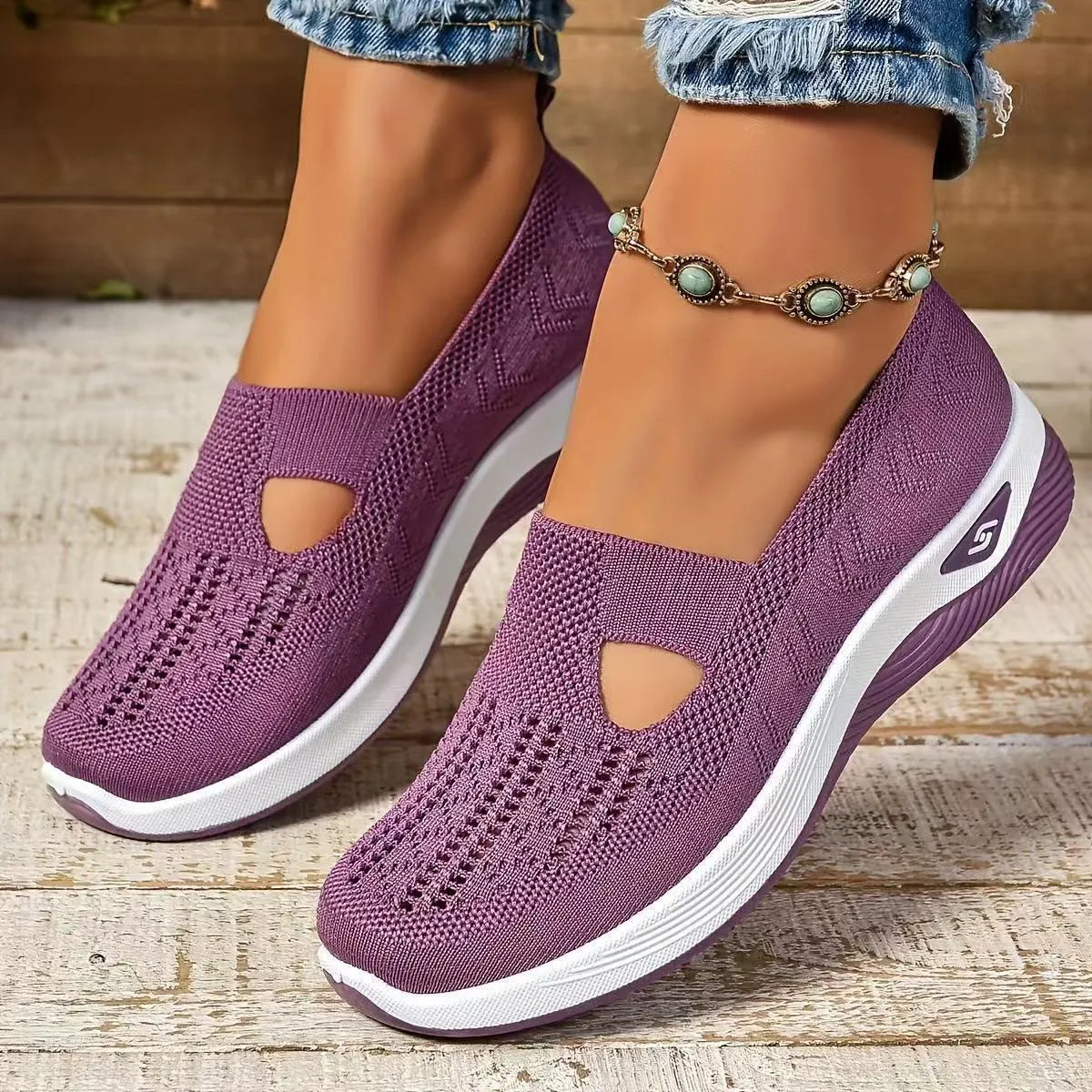 Women's casual T-strap mesh shoes with a round toe and flat heel in multiple colours.