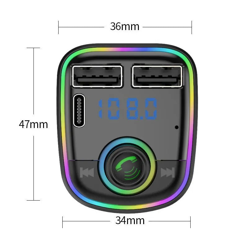 Vehicular Bluetooth MP3 player charger with 1.1 inch display and ABS casing in C2 colour box packaging