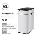 Stainless steel inductive smart trash can with deodoriser in a square shape, shown in a kitchen setting.